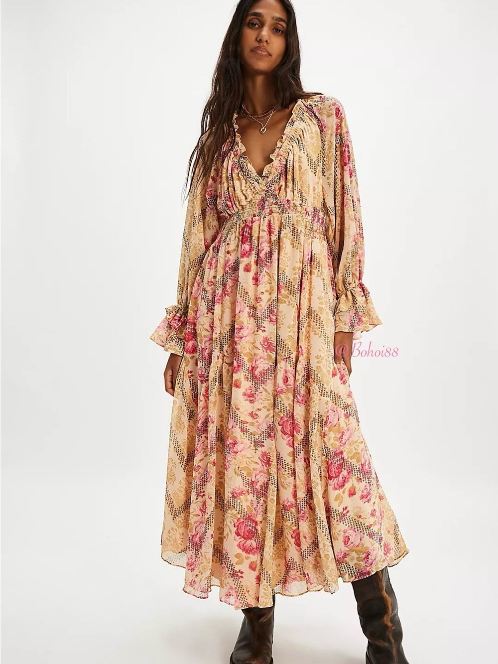 NWT Free People Lena Floral Boho Midi Dress